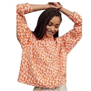 Maeve Anthropologie Carys Orange & Pink Cropped Mock Neck Sweater - S
